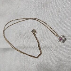 Vintage Krementz 18k Flower Pearl and Pink Crystal Necklace